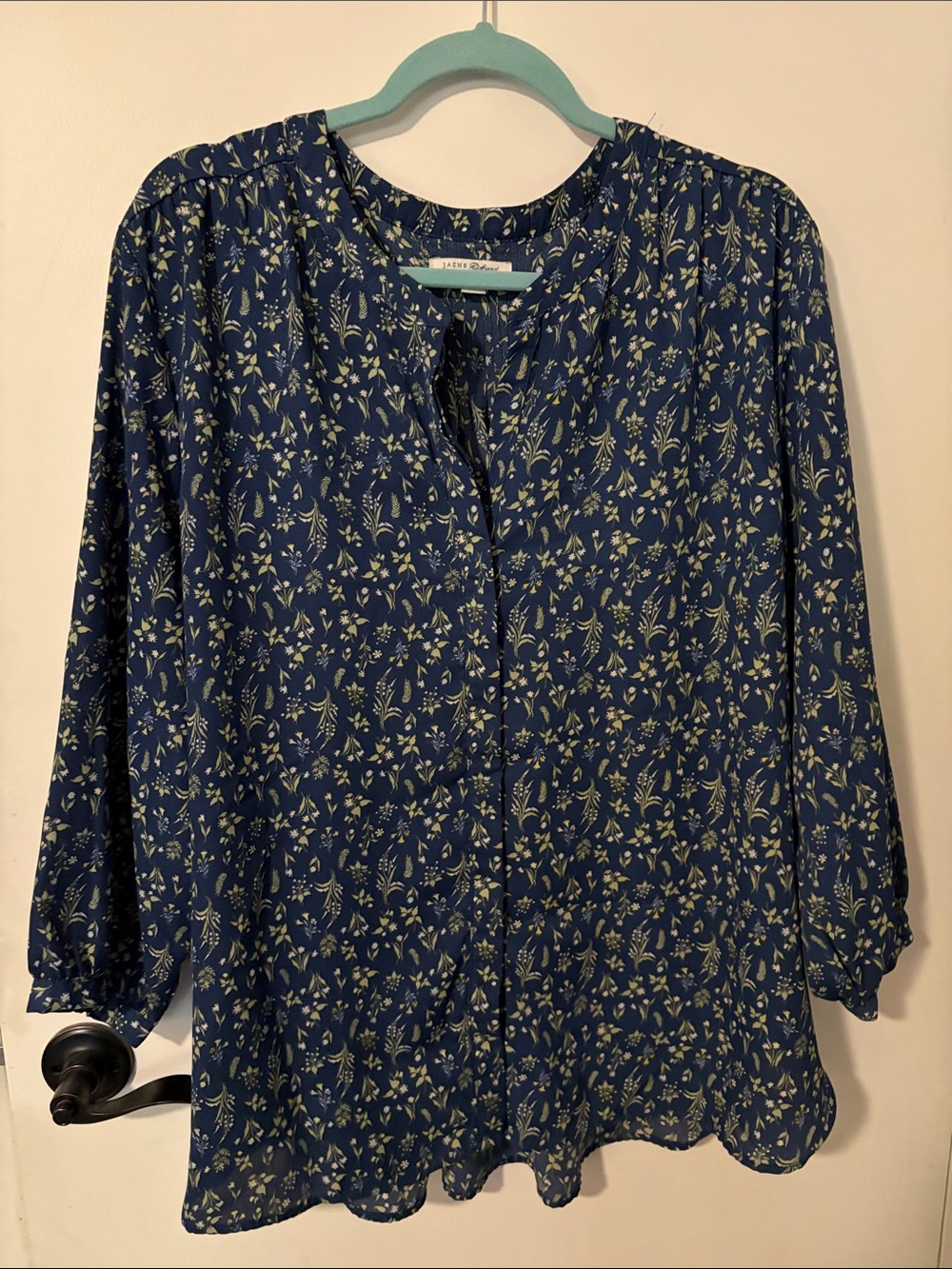 Jachs Girlfriend Navy Floral Tie-Neck Blouse